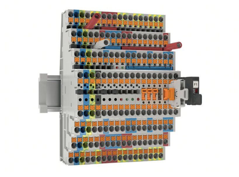 Multi-level terminal blocks with Push-in connection for space-saving wiring on multiple levels